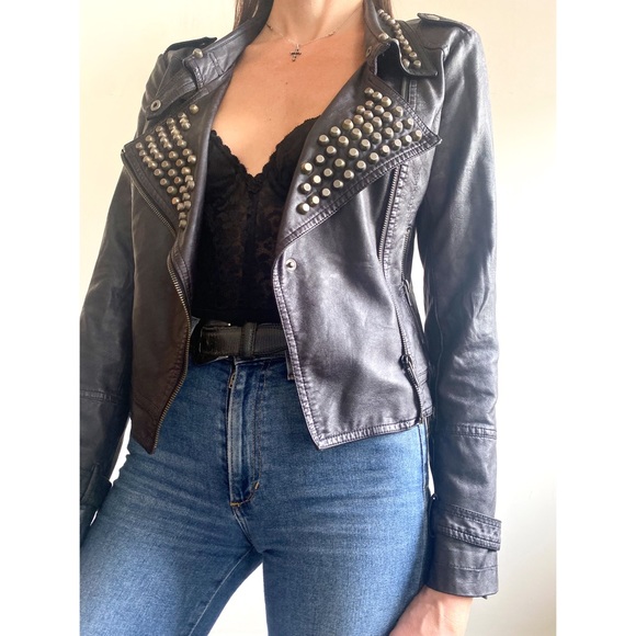 Vegan Leather Moto Studded Jacket Small - Picture 6 of 7